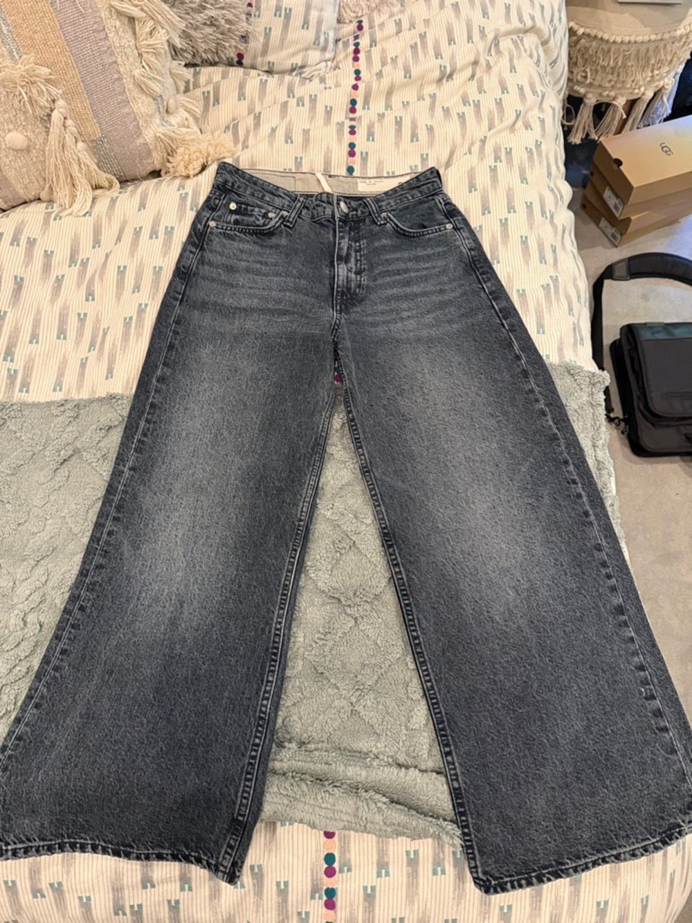 rag & bone Washed Black Wide Leg High-Rise Jeans